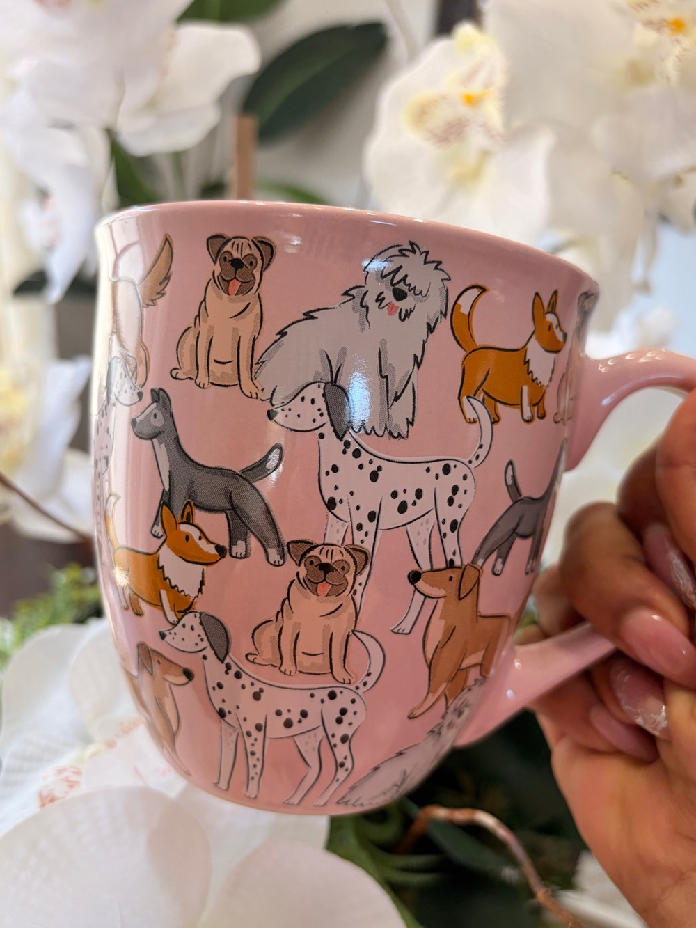Pink Dog Pattern Ceramic Mug - Pet Lover gift